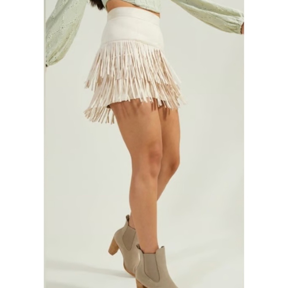 Altar'd State Cream Fringe Mini Skirt